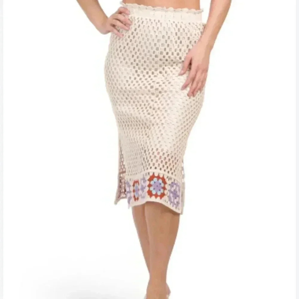 Adiva Size Medium Crochet Midi Skirt Boho Cottagecore